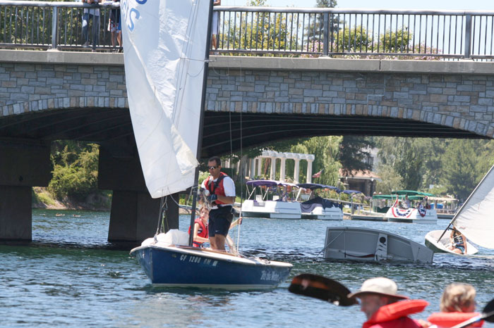 Meg and I successfully navigate under the bridge in the Round the Island Race