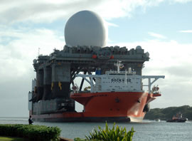 massive ship with radar platform