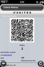 UAL's mobile boarding pass