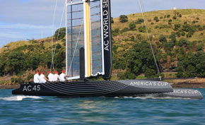 the first AC45 goes for a sail
