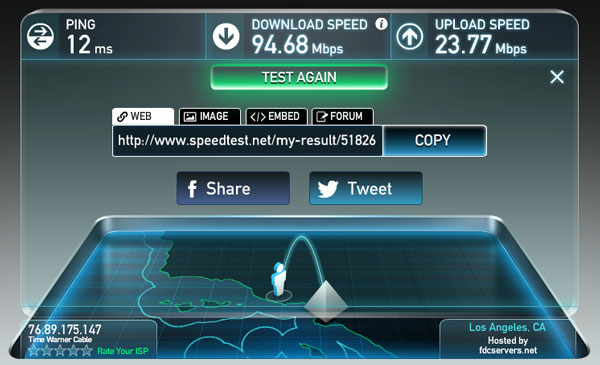 Speedtest of Time Warner cable