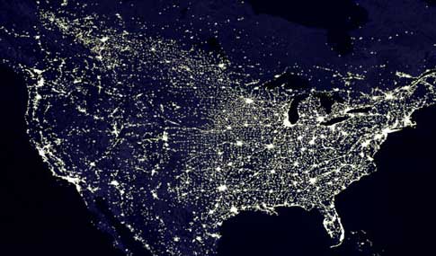 USA at night from space